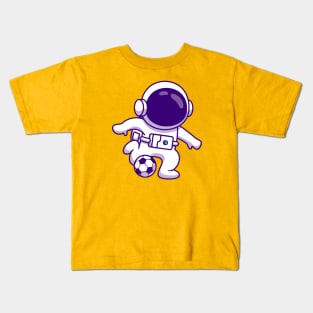 Cute Astronaut Playing Football Cartoon Kids T-Shirt